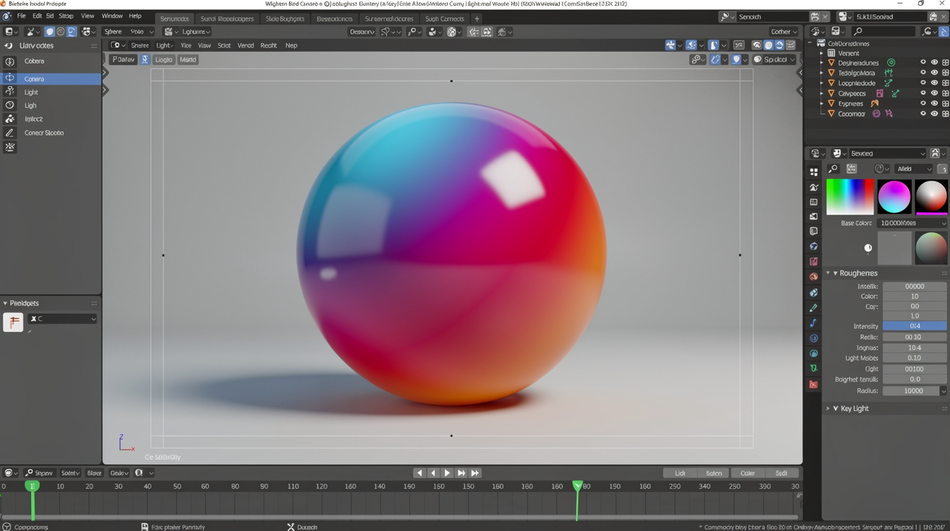 Blender에서 최종 렌더링을 위한 카메라 뷰와 재질 및 조명 설정 화면