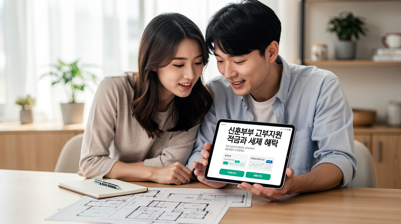 신혼부부가 정부 지원 적금과 세제 혜택을 확인하는 모습