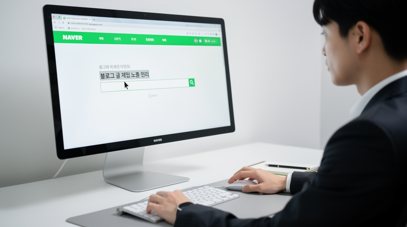 네이버 검색창에 블로그 포스트 제목을 복사 붙여넣기 하는 장면