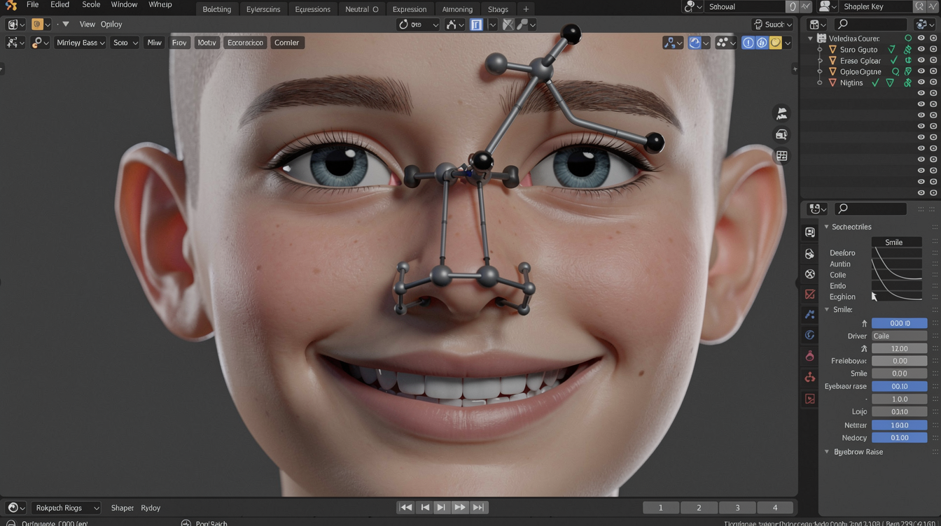 Blender에서 드라이버로 얼굴 표정을 조작하는 캐릭터 리깅의 컨트롤 본