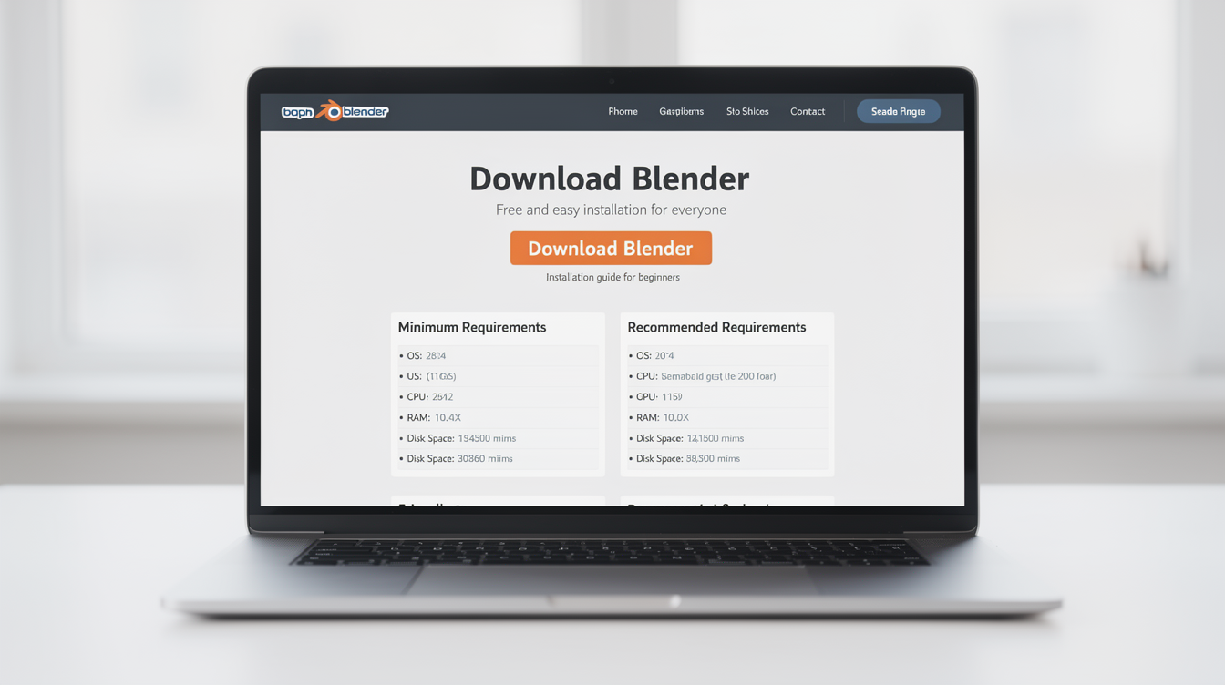 Blender 공식 다운로드 페이지와 설치 과정을 보여주는 이미지