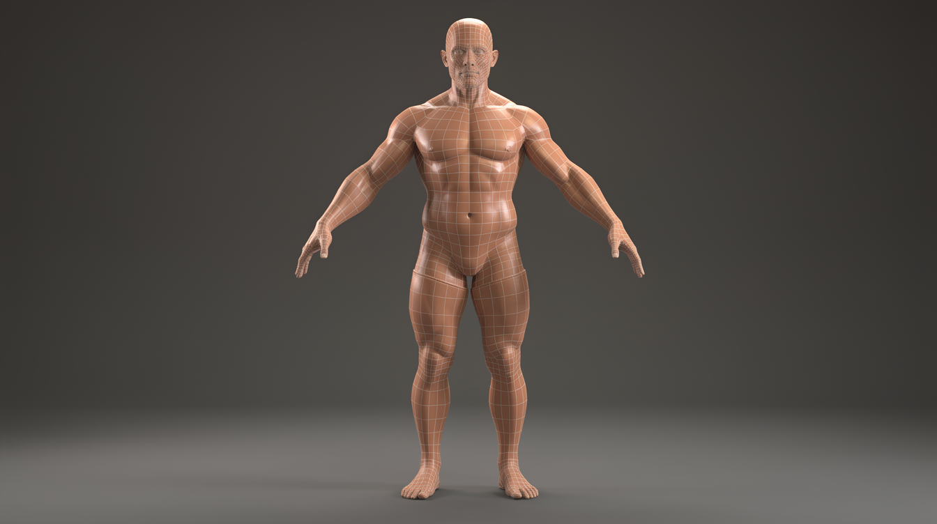 애니메이션용 캐릭터 모델의 관절 부위에 엣지 룹이 강조된 좋은 토폴로지 3D 모델